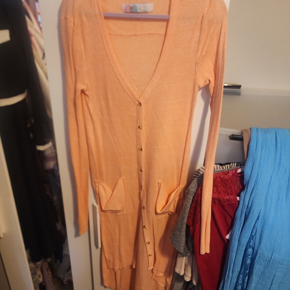 Free People Long Peach Knit Cardigan